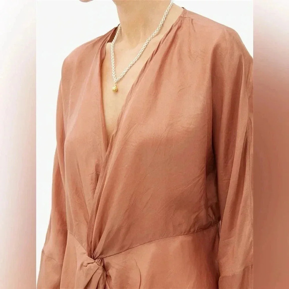 MES DEMOISELLES Blush BrownTwilight Gathered 100% Silk Satin Blouse Size 8 US M - Picture 2 of 8